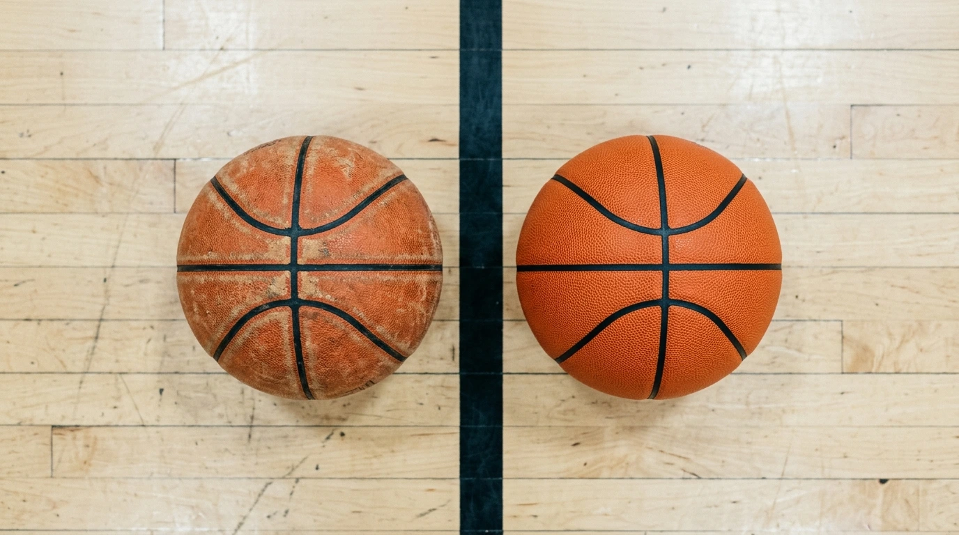 Deux ballons de tailles différentes côte à côte sur le parquet