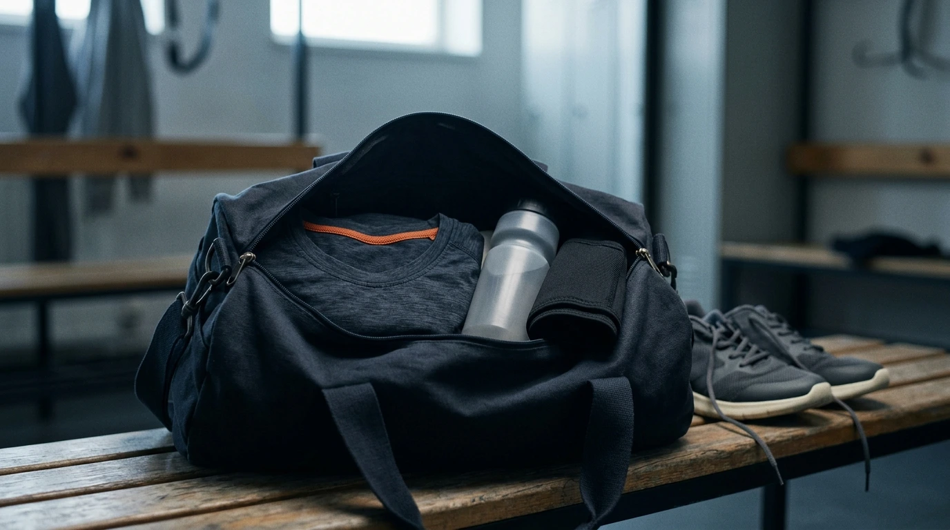 Sac de sport ouvert sur un banc avec équipement de club